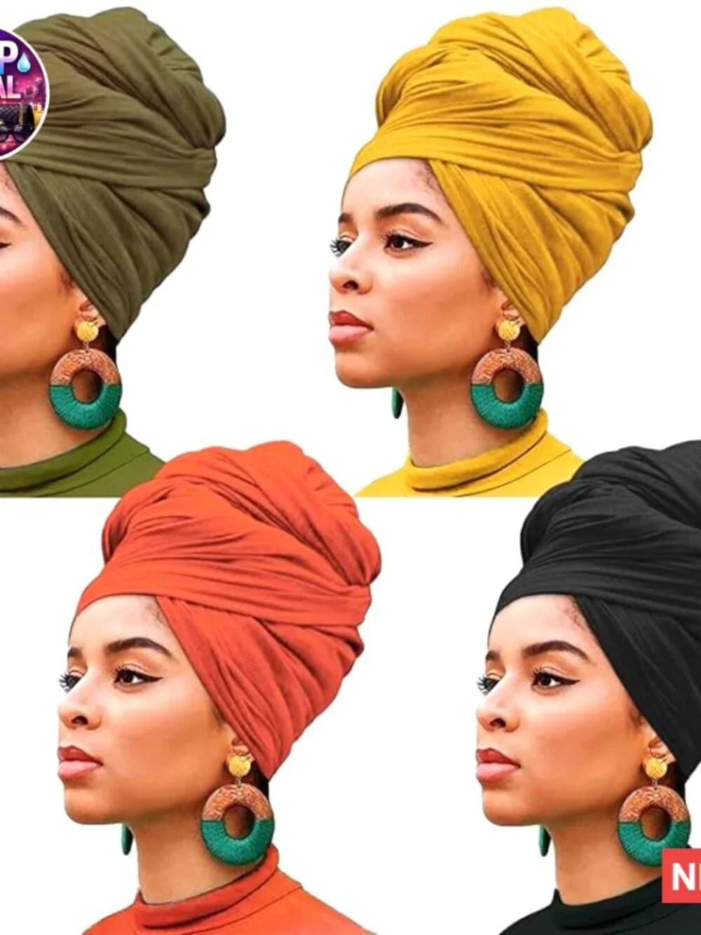 4 Pack Stretch Jersey Head Wrap Knit Turban Hairband Scarf Ultra Soft